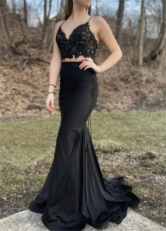 Women Mermaid Lace Prom Dresses Long V-Neck Evening Gowns Formal Party Dress YPD560