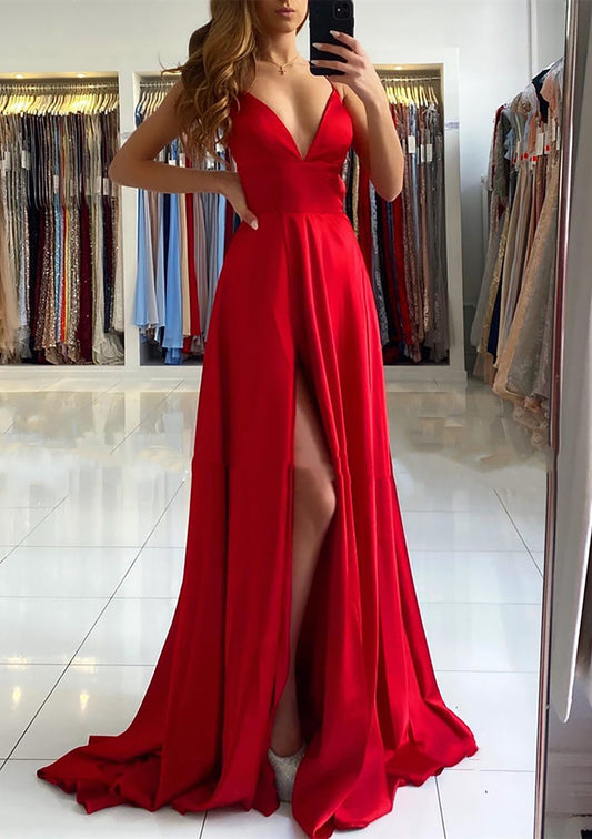 Women High Side Split Prom Dress Long Red Open Back Evening Gowns Fashion Formal Party Dress YPD785