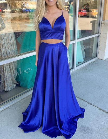 Women 2 Pieces Prom Dresses Long V-Neck Evening Party Dress YPD091