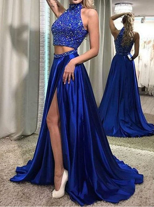 Women 2 Pieces Prom Dresses Long Beads Evening Party Dress YPD092