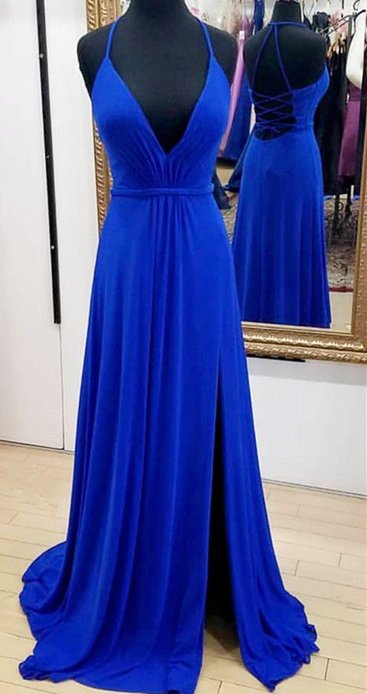 Women V-Neck Prom Dresses Long Side Slit Evening Party Dress YPD093
