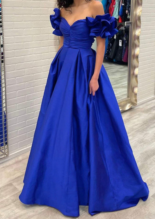 Women Off-the-Shoulder Prom Dress Long Royal Blue Evening Gowns Fashion Formal Party Dress YPD782
