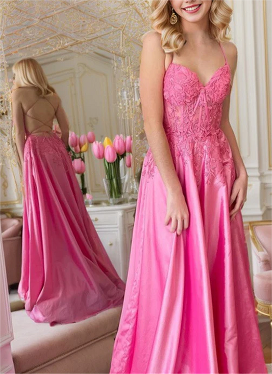 Women Spaghetti Straps Prom Dresses Long Backless Evening Gowns Side Split Formal Party Dress YPD721