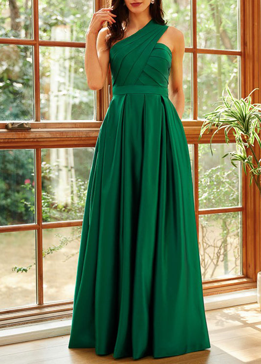 Women Satin Prom Dress Long One Shoulder Evening Gowns A-Line Party Dress YPD824