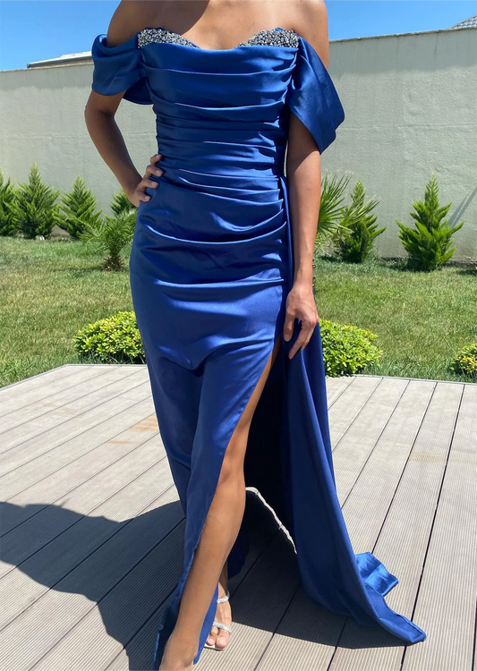Women Off-The-Shoulder Prom Dresses Long Side Slit Evening Gowns Beaded Formal Party Dress YPD732
