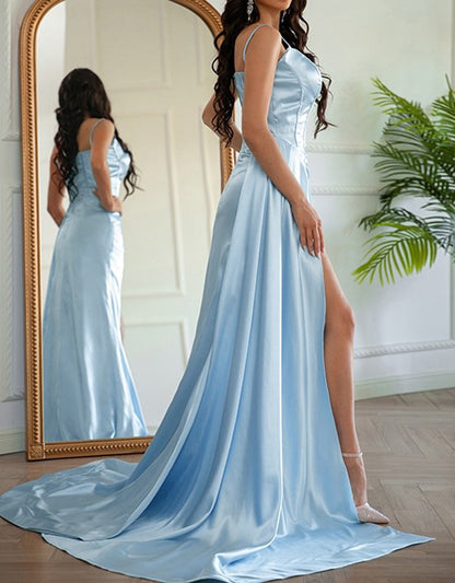Women Side Slit Prom Dress Long Satin Evening Gowns Fashion Formal Party Dress YPD837