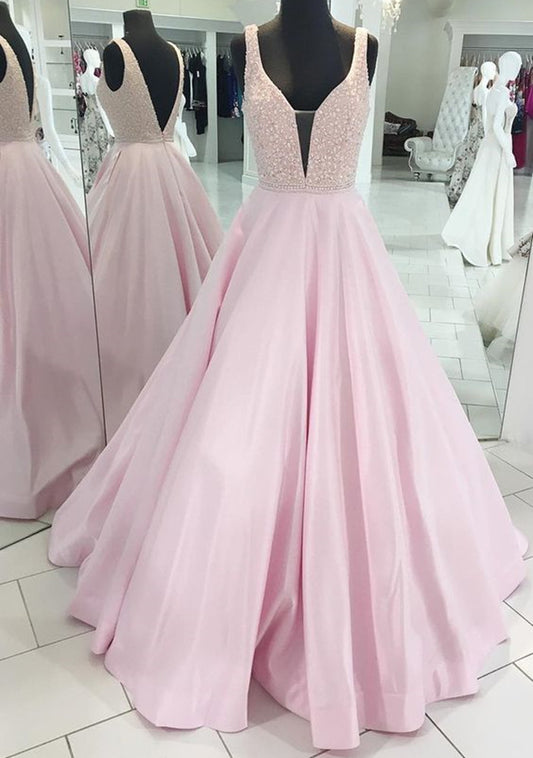 Women Beads Prom Dresses Long V-Neck Evening Party Dress YPD099