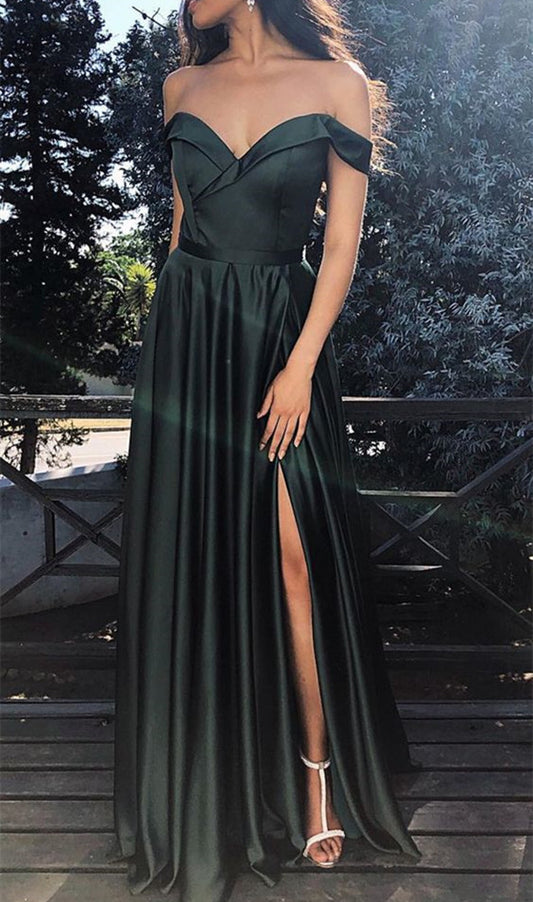 Women Side Slit Prom Dresses Long V-Neck Evening Party Dress YPD096