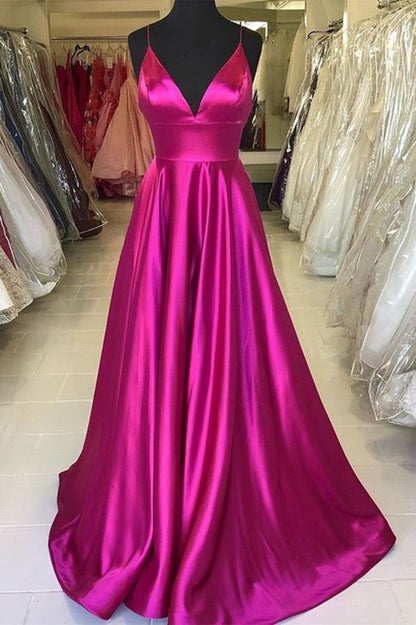 Women V-Neck Prom Dresses Long Satin Evening Party Dress YPD198