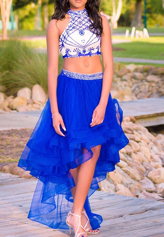 Women High Low Prom Dresses Short Cocktail Gowns Girls Beads Homecoming Dresses Short Graduation Dress YHD107