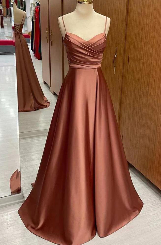 Women Spaghetti Straps Bridesmaid Dress Long Satin Prom Gowns A-Line Wedding Party Dress YBD012