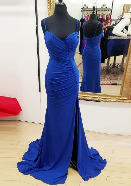 Women Spaghetti Straps Bridesmaid Dress Long Side Slit Prom Gowns Simple Wedding Party Dress YBD005
