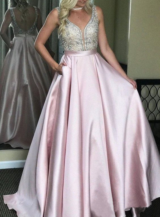 Women Beads Prom Dresses Long Satin Evening Party Dress YPD167