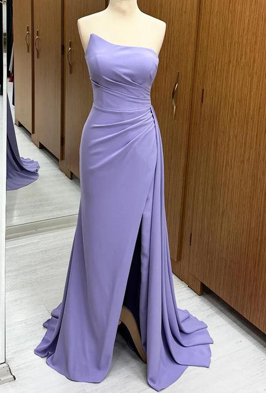 Women Strapless Bridesmaid Dress Long Side Slit Prom Gowns Fashion Wedding Party Dress YBD015