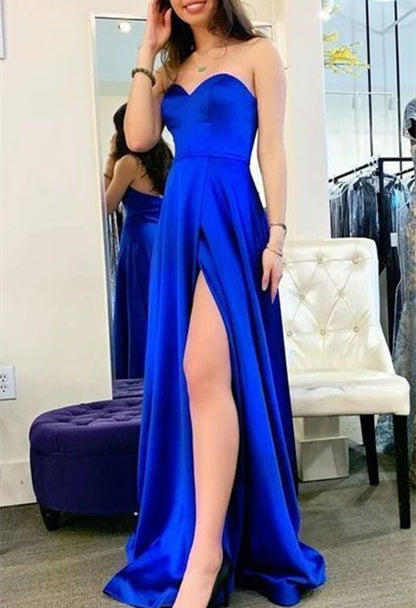 Women Side Slit Prom Dresses Long Satin Evening Party Dress YPD229