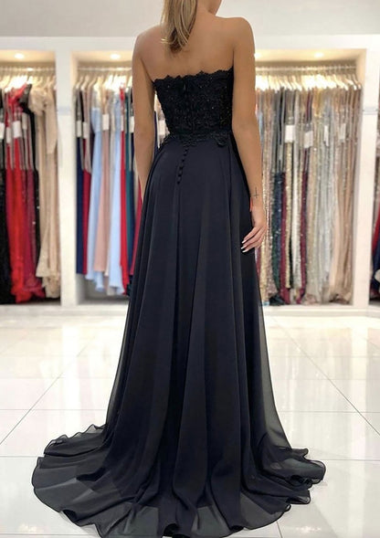 Women Side Slit Prom Dress Long Black Evening Gowns Sweetheart Formal Party Dress YPD809
