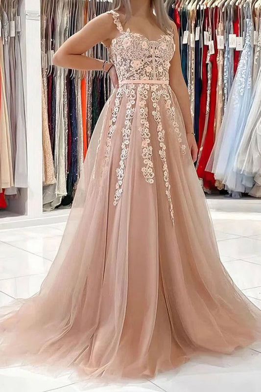 Women Tulle Appliques Prom Dress Long A-Line Evening Gowns Princess Party Dress YPD803