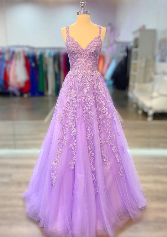 Women Tulle Appliques Prom Dress Long A-Line Evening Gowns Princess Formal Party Dress YPD790