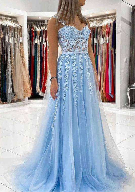 Women Tulle Appliques Prom Dress Long A-Line Evening Gowns Princess Party Dress YPD802