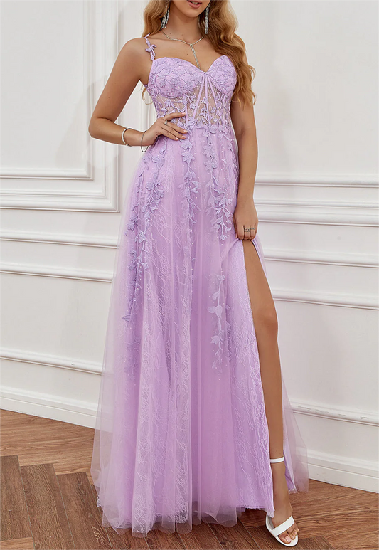 Women Tulle Appliques Prom Dress Long Side Split Evening Gowns Sweetheart Formal Party Dress YPD747