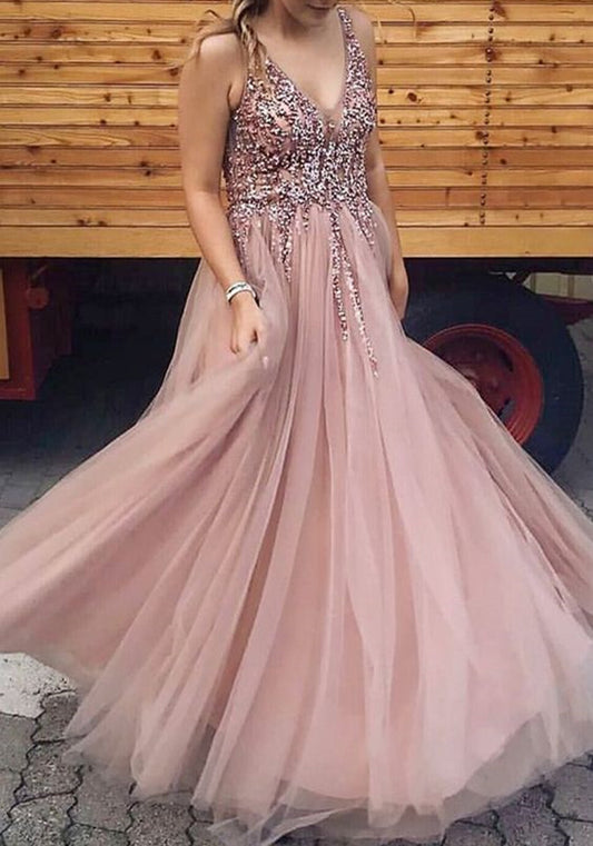 Women Beads Prom Dresses Long Side Slit Evening Party Dress YPD169