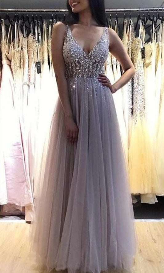 Women Beads Prom Dresses Long Side Slit Evening Party Dress YPD170