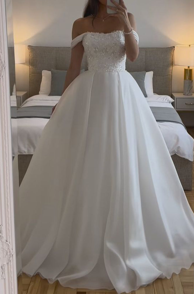 Women A-Line Wedding Dresses Off the Shoulder Bridal Gowns YWD239