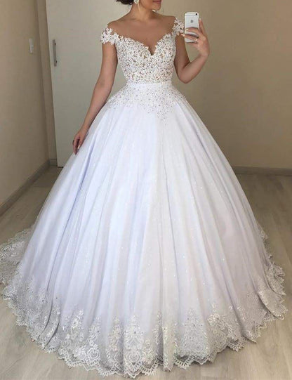 Women Lace Wedding Dresses Off Shoulder Appliques Bridal Gowns YWD241