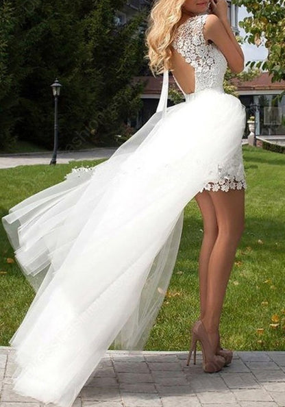 Women Sheath Appliques Wedding Dresses Long Scoop Lace Bridal Gowns YWD164