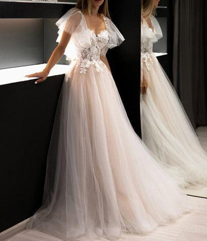 Women A-Line Lace Wedding Dresses Sweetheart Appliques Bridal Gowns YWD227