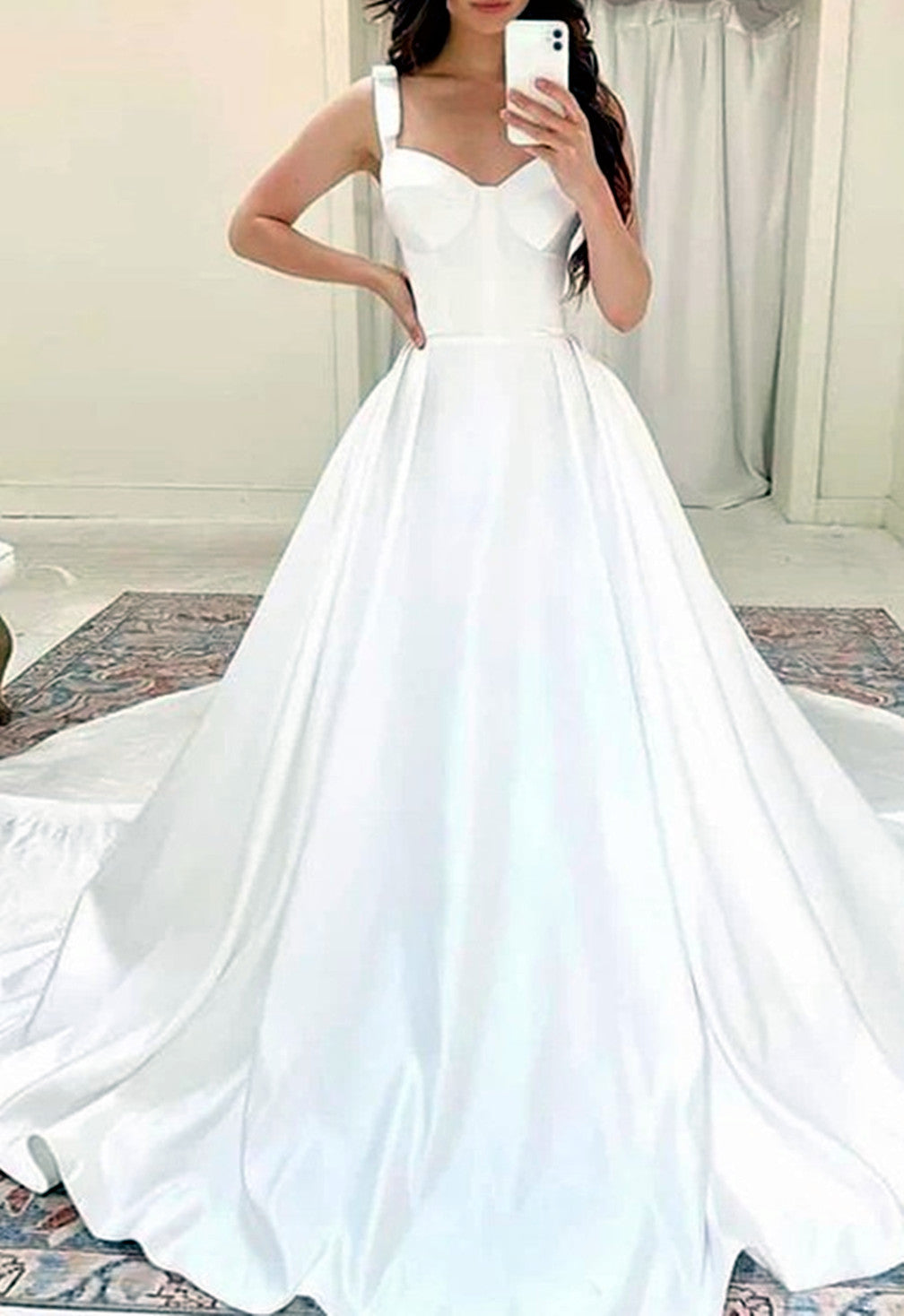 Women A-Line Satin Wedding Dresses Sleeveless Bridal Gowns YWD214