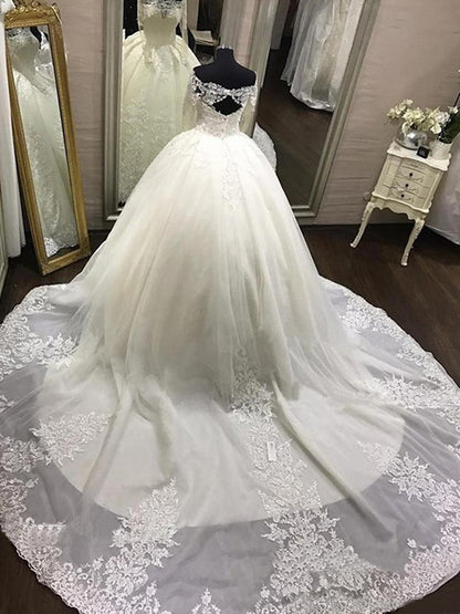 Women Ball Gown Appliques Wedding Dresses Long Sleeves Lace Bridal Gowns YWD160