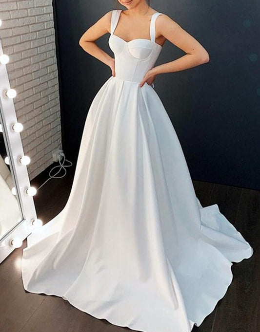 Women A-Line Satin Wedding Dresses Sleeveless Bridal Gowns YWD223