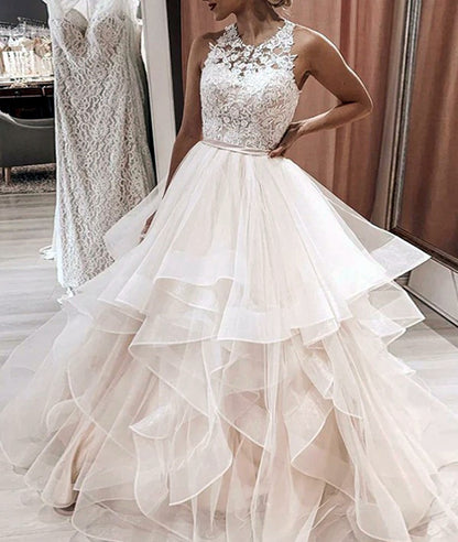 Women A-Line Appliques Wedding Dresses Sleeveless Lace Bridal Gowns YWD215