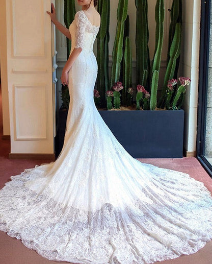 Women Mermaid Appliques Wedding Dresses Long Lace Bridal Gowns YWD182